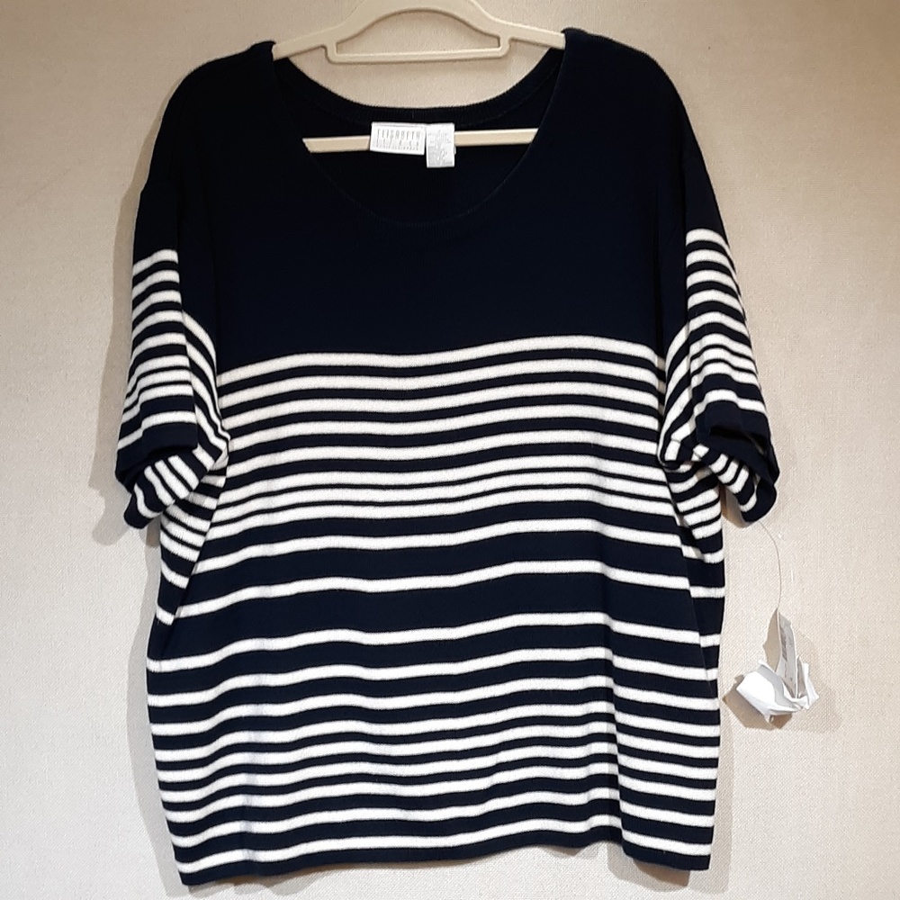 Liz & Co Womens 2X Sweater T Shirt Stripe Blue Wht